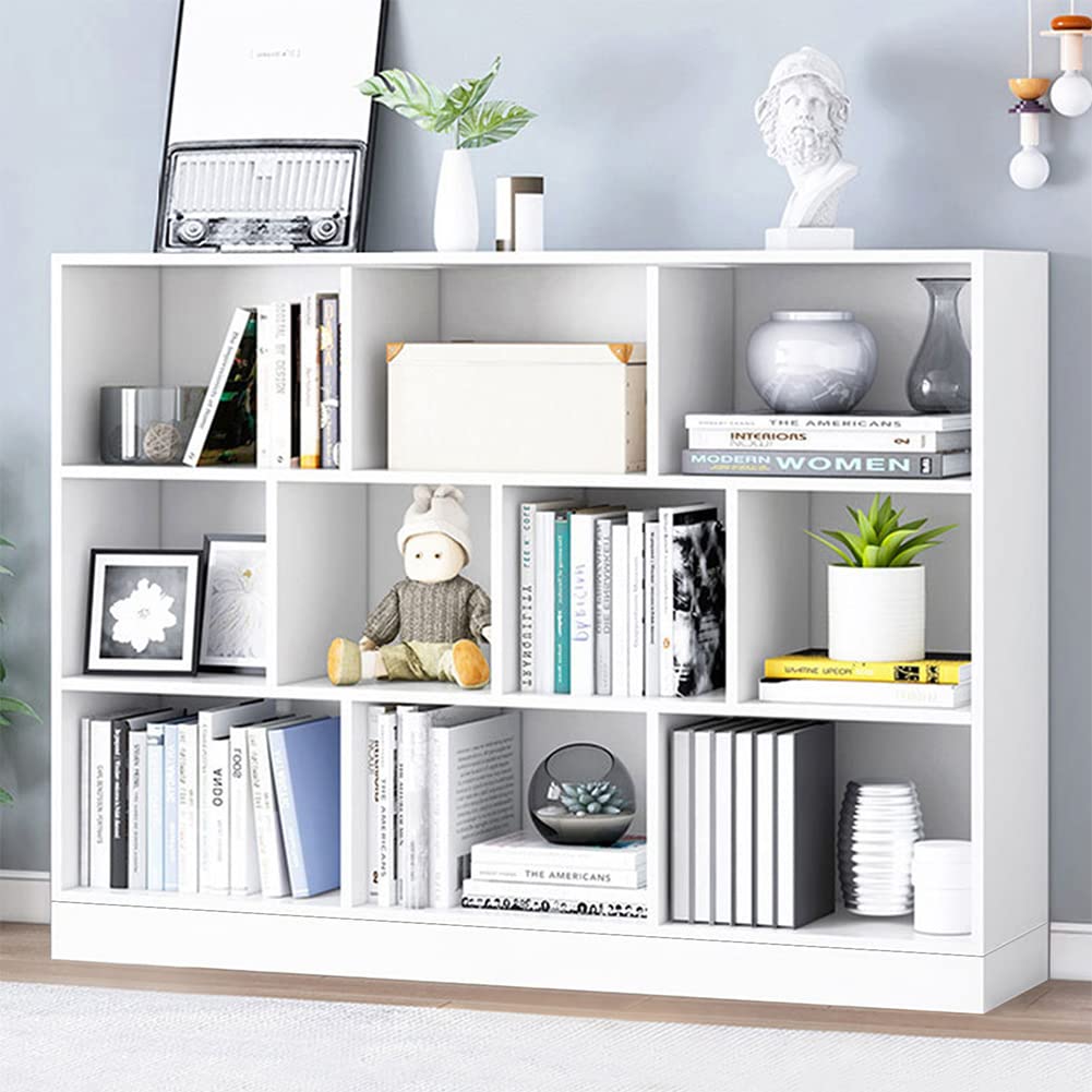 IOTXY Wooden Open Shelf Bookcase - 3-Tier Floor Standing Display Cabinet Rack with Legs, 8 Cubes Bookshelf