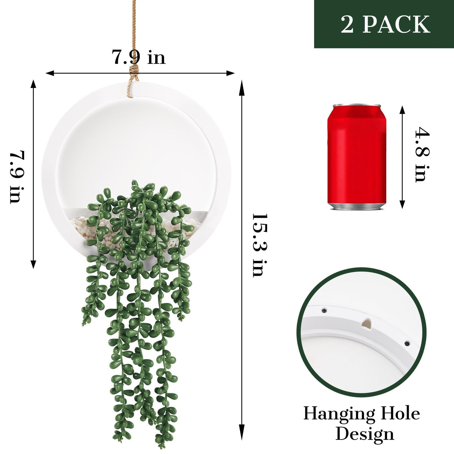 Der Rose 2 Pack Fake Plants Hanging Artificial Succulents Plants in Black Pots