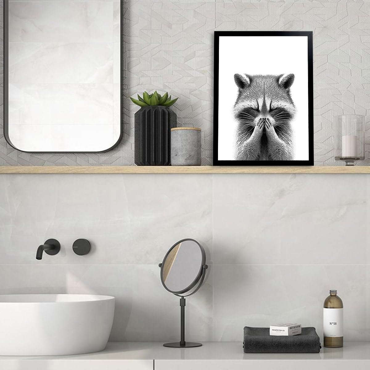 Foduuo Wall Art, Funny Highland Cow Poster, Black Framed, Waterproof, Bathroom Decoration