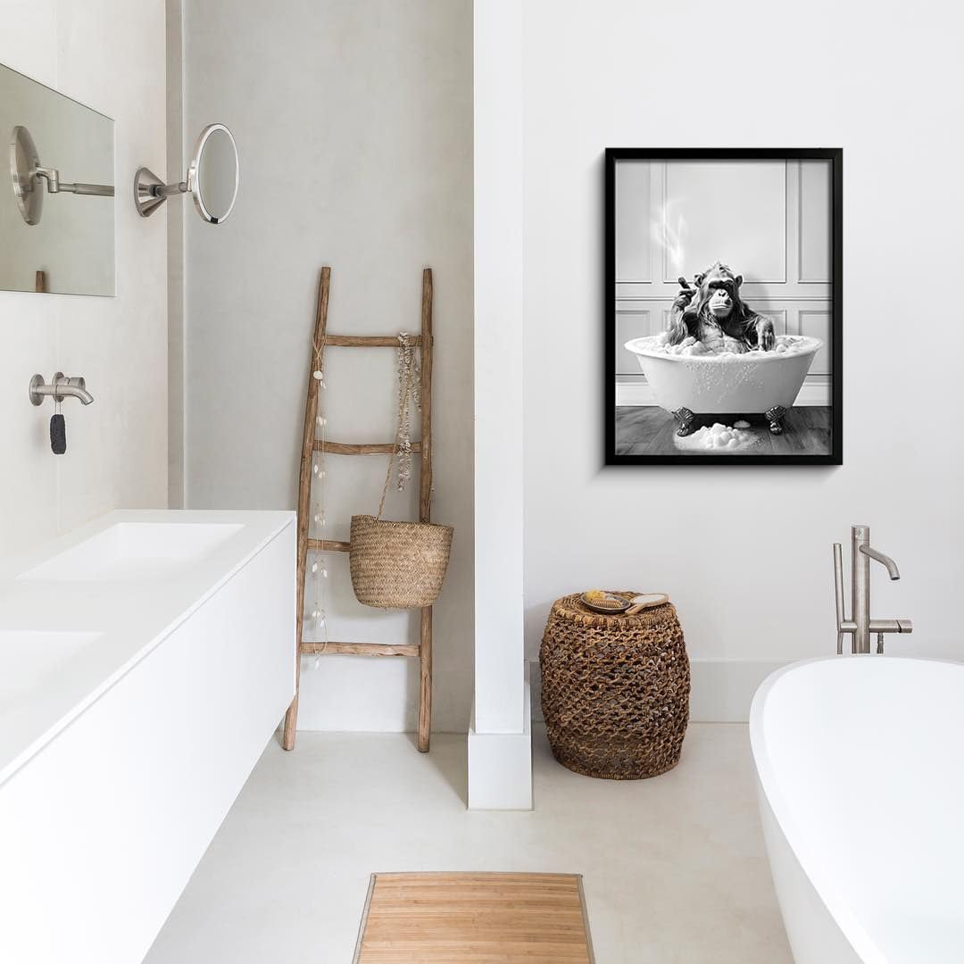 Foduuo Wall Art, Funny Highland Cow Poster, Black Framed, Waterproof, Bathroom Decoration