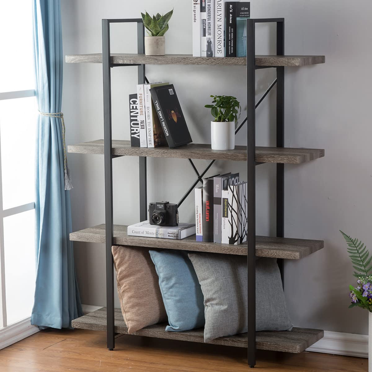 HSH Tall Bookcases and Book Shelves 6 Shelf, Metal Wooden Book Shelf and Storage Rack, Modern Etagere 6 Tier Bookshelf, Farmhouse Large Display Bookshelves for Bedroom Living Room Office, Rustic Oak
