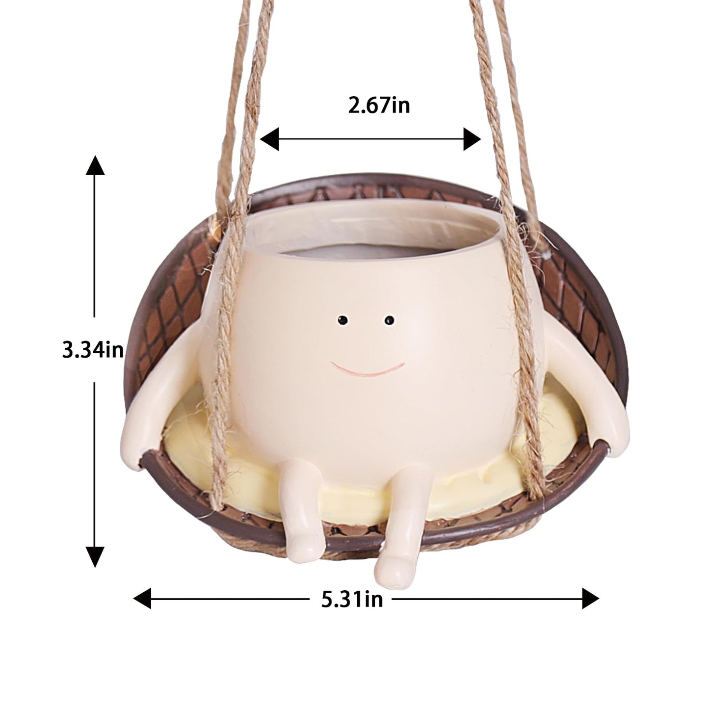 Hanging Swing Chair Planter Pot Smile Face Plant Pot for Indoor Outdoor Plants Cute Head Flower Pots for Succulent String of Pearls Unique Gift on Mother's Day, Birthday, Christmas