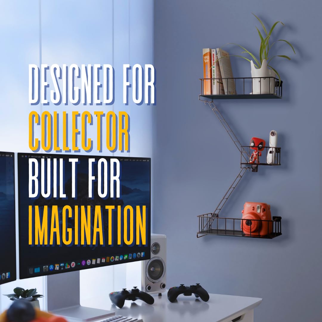 Fire Escape Wall Shelf - New York Metal Decorative Shelf with Screwdriver & Screws, Rustic Wall Shelves for Bedroom, Home Décor, Action Figure Display (3-Tier Black Floating Shelves)