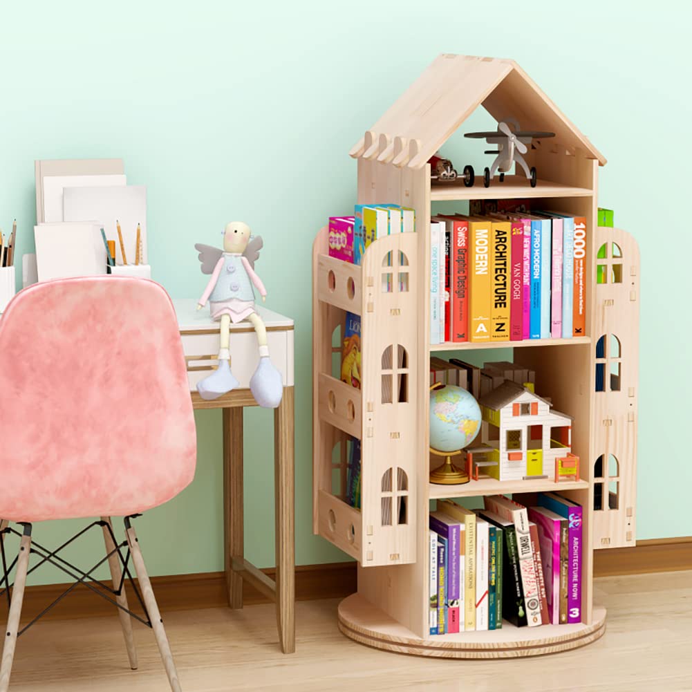 Rotating Bookshelf, 360 Display Floor Standing Bookcase Storage Rack for kids