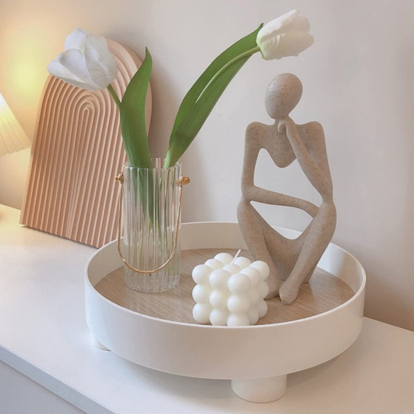 Thinker Sculptures, Sandstone Resin Thinker Statue Ornaments, Abstract Style Housewarming Gifts, Living Room Dining Desk Decorations (Right, Small)