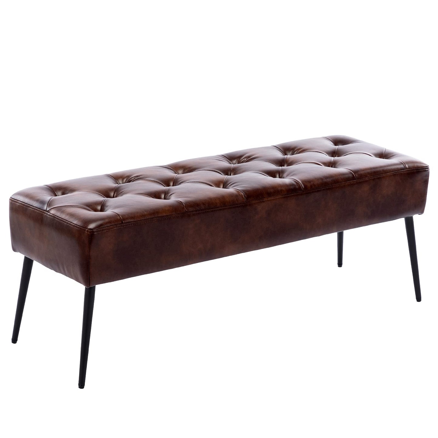 DUHOME Button-Tufted Ottoman Bench, Upholstered Bedroom Benches Leather Footrest Stool Accent Bench for Entryway Dining Room Living Room Bedroom End of Bed, Yellowish Brown
