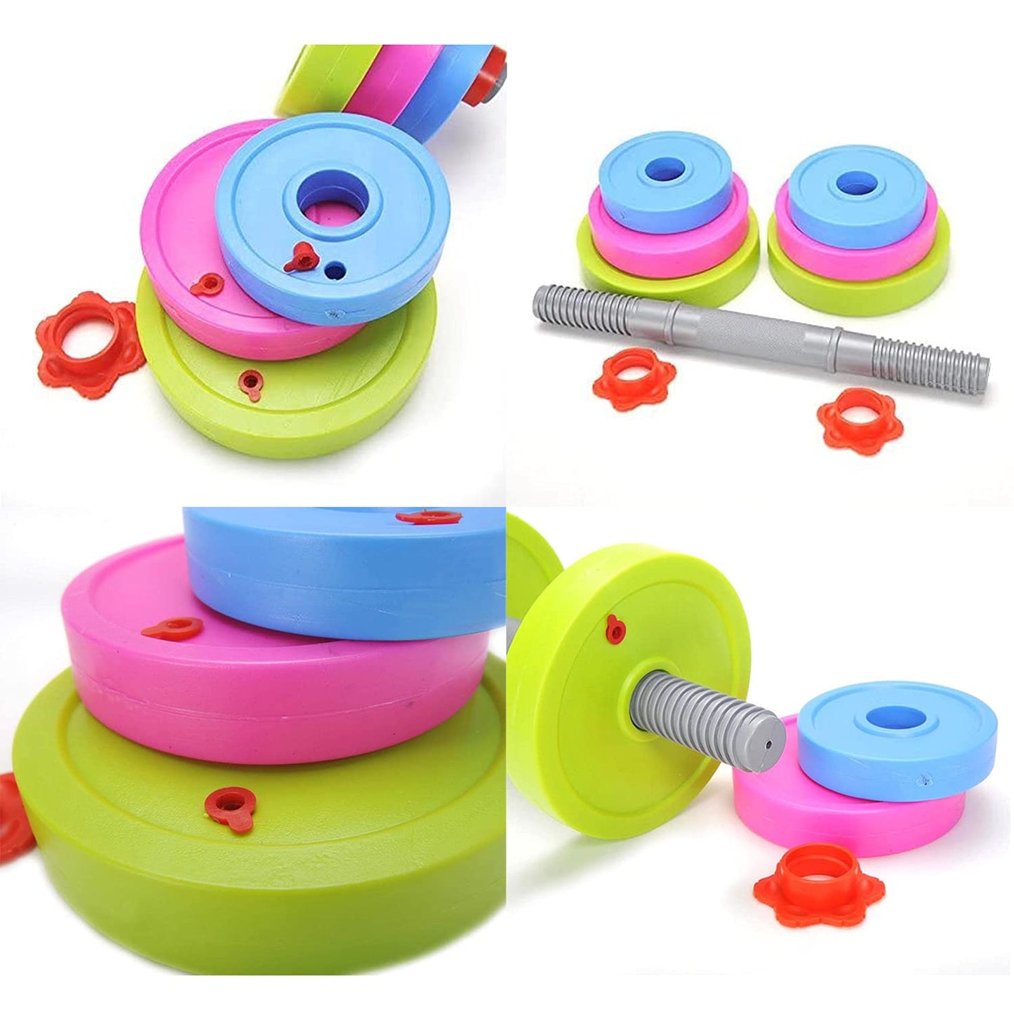 Kids Workout Dumbbell Weights Set - Toddler Toy Gym Equipment for Pretend Play Lifting, Adjustable Fill with Sand or Water