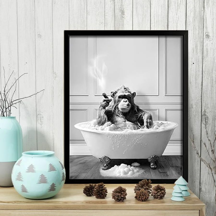 Foduuo Wall Art, Funny Highland Cow Poster, Black Framed, Waterproof, Bathroom Decoration