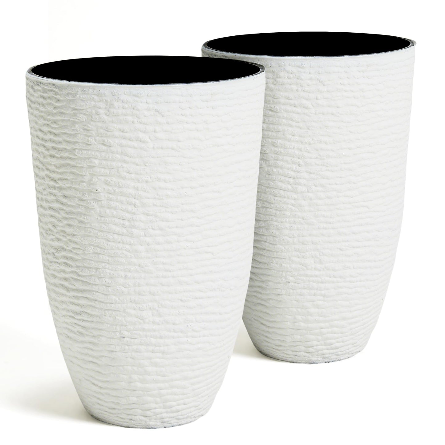 Tall Round Planters Set of 2-14" Dia x 21" H Stone Finish Flower Pots Indoor Decorative Container Garden Patio Unbreakable Beige