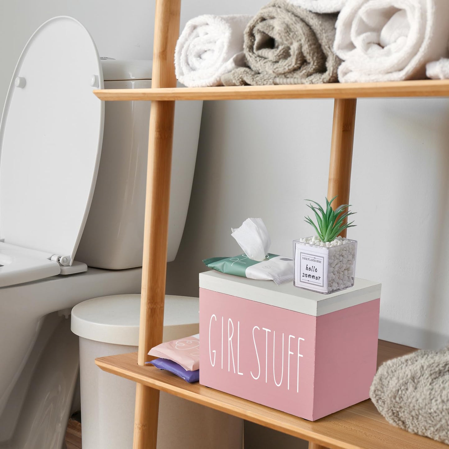 DRASTAR Tampon Holder for Bathroom, Feminine Product Organizer, Pad Organize Case with hinged lid, Shark Week Tampon Storage, Lady Stuff Box for Bathroom Accessories