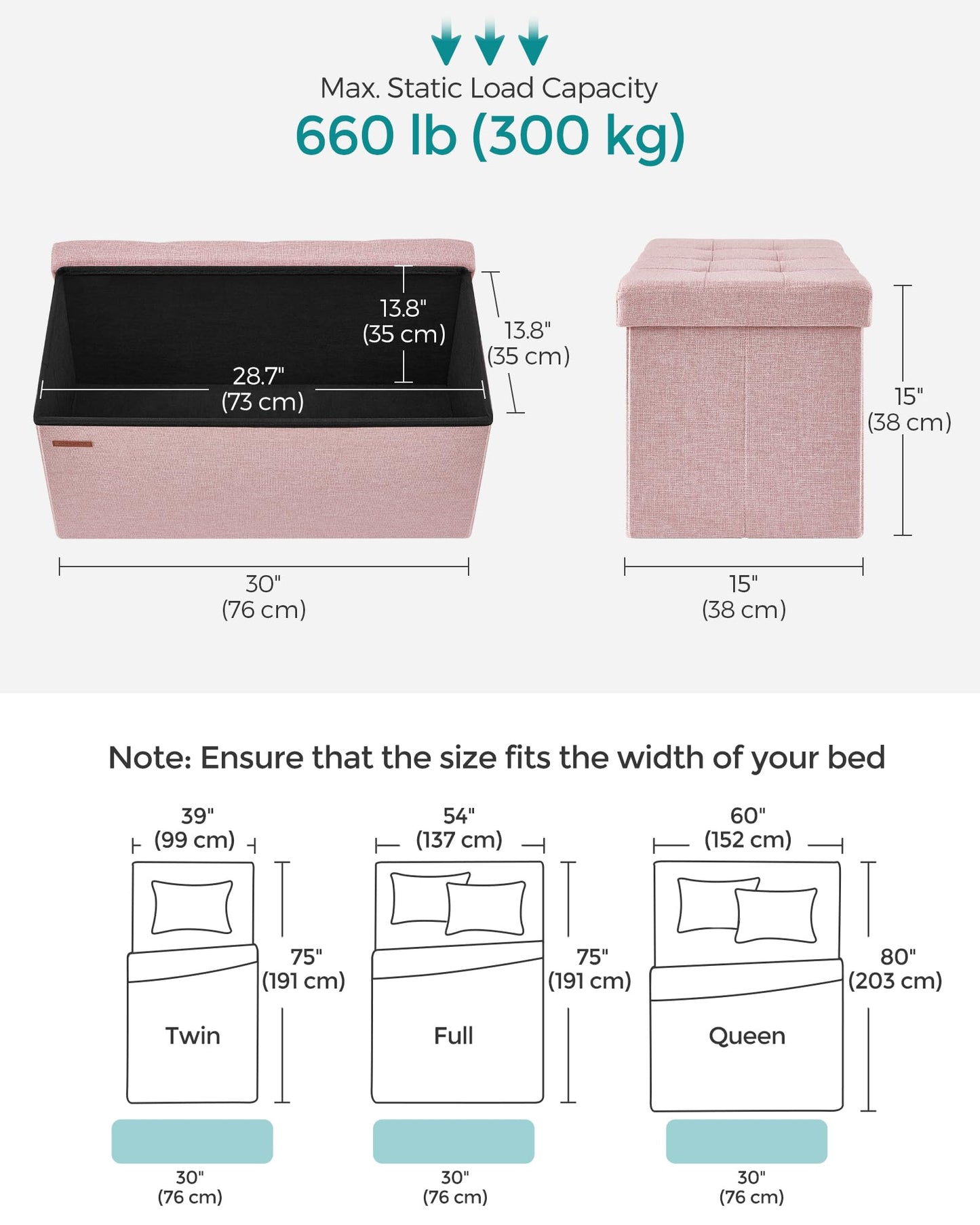 SONGMICS MAZIE Collection - 43 Inches Folding Storage Ottoman Bench, Ottoman Foot Rest, End of Bed Bench, Storage Chest, Load 660 lb, for Living Room, Bedroom, Entryway, Midnight Blue ULSF77IN