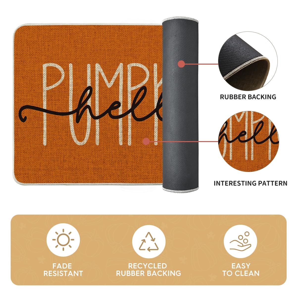 Artoid Mode Orange Hello Pumpkin Fall Kitchen Mats Set of 2, Autumn Home Decor Low-Profile Kitchen Rugs for Floor - 17x29 and 17x47 Inch