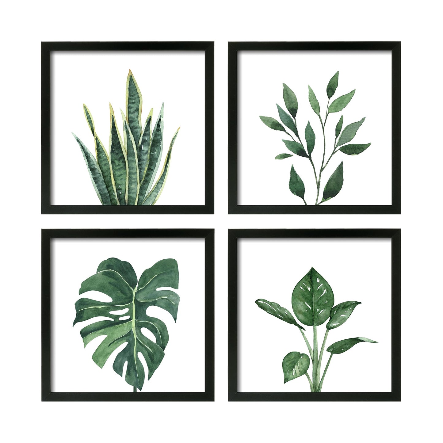 ArtbyHannah Framed Bathroom Wall Decor, 10x10 Inch Botanical Wall Art with Sage Green Plant Print for Wall Decoration, Minimalist Restroom Decor (Walnut)