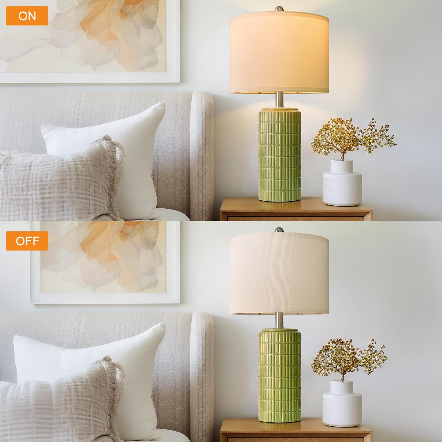 PoKat 23" Modern Ceramic Table Lamp Set of 2 for Living Room White Desk Lamps for Bedroom Farmhouse Bedside Nightstand Bedside Lamp End Table Lamps Beige