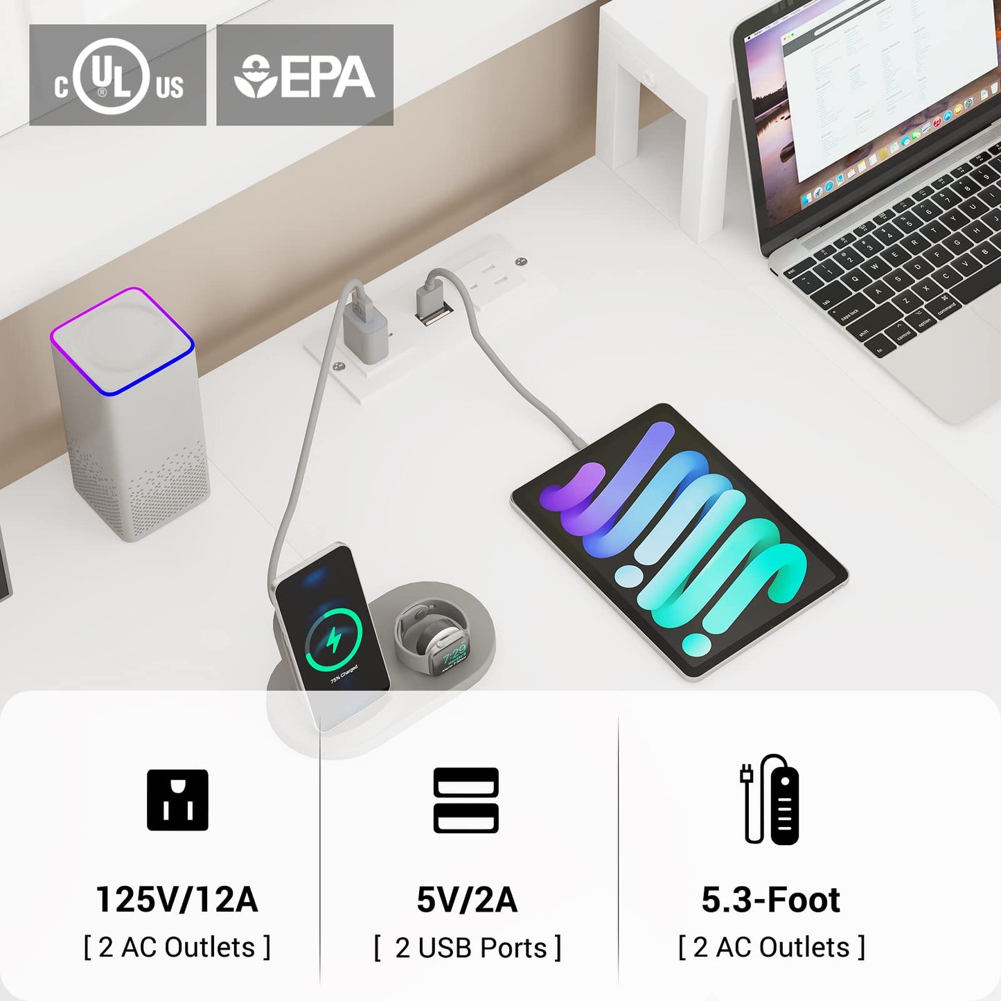 SEDETA 94.5" Home Office Desks, Computer Gaming Desk with Storage, LED Lights, Power Strip with USB, Keyboard Tray & Monitor Stand, Extra Long Double Desk for 2 Person