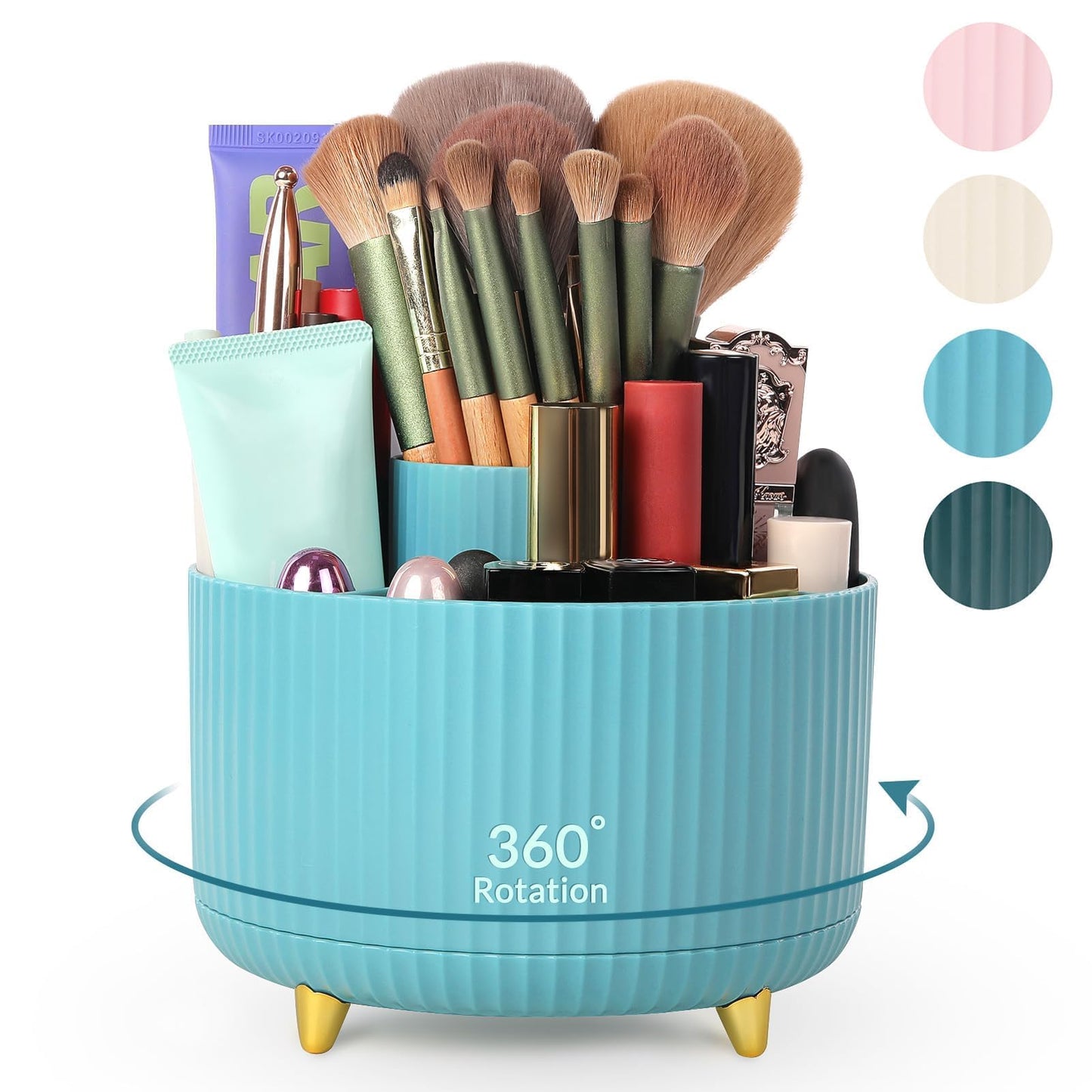 SKYDUE 360 Rotating Plastic Desk Pen Organizer with 5 Slots, Dual-Purpose Art Supply Pencil Cup for Office, School, Home