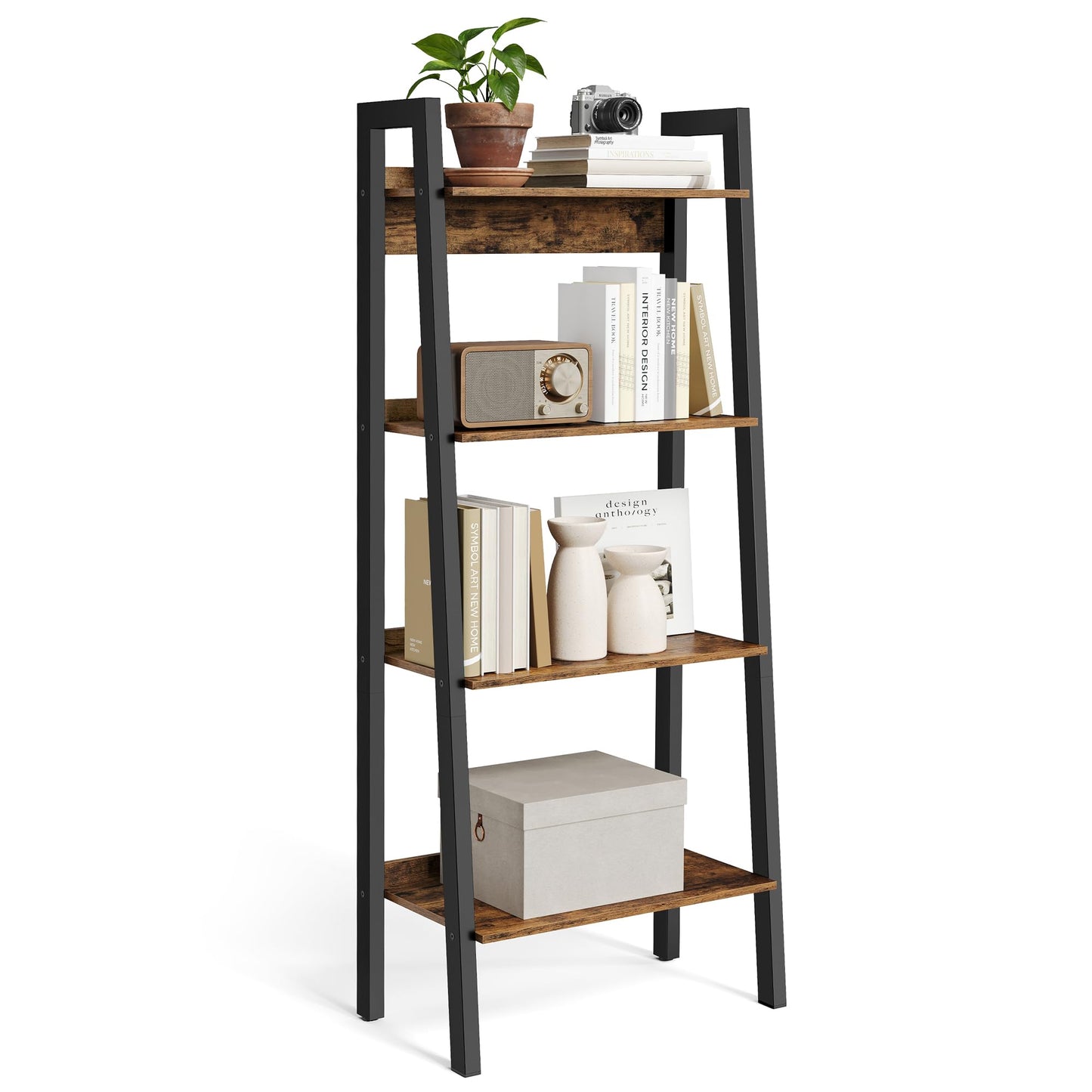VASAGLE Ladder Shelf, 5-Tier Bookshelf, Storage Rack, Bookcase with Steel Frame, for Living Room, Home Office