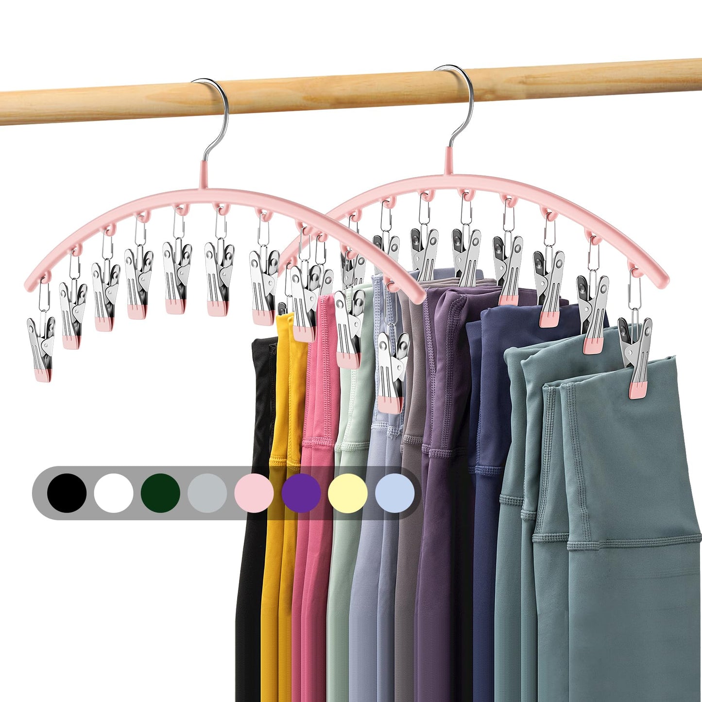 Metal Yoga Pants Hangers 2 Pack w/10 Clips Holds 20 Leggings, Space Saving Hanging Closet Organizer w/Rubber Coated Closet Organizer