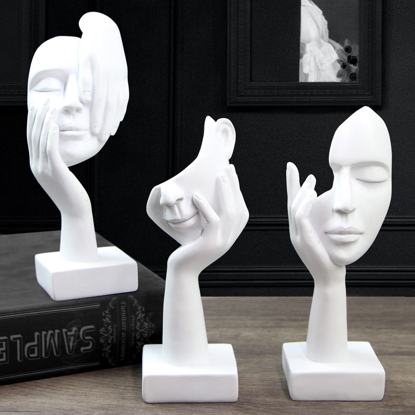 3 Pcs Thinker Statue, Silence is Gold Abstract Art Figurine, No Hear No See No Speak Modern Home Resin Sculptures Decorative Objects