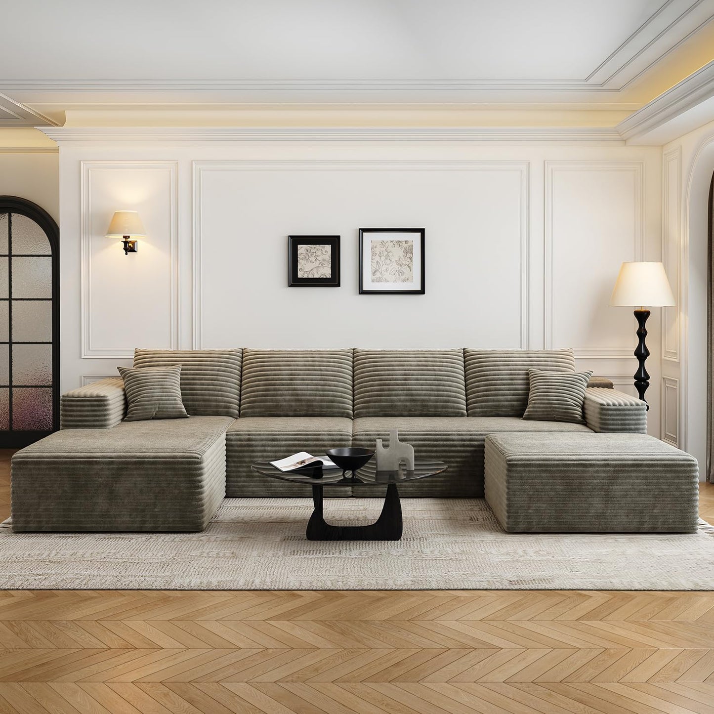 107.5" Cloud Modular Sectional Sofa with 1 Ottoman,Modern Minimalist Upholstered Couches, Comfort U Shaped Sofa for Living Room,Deep Seat Corner Couch,No Assembly Required (Black,Left Facing Chaise)
