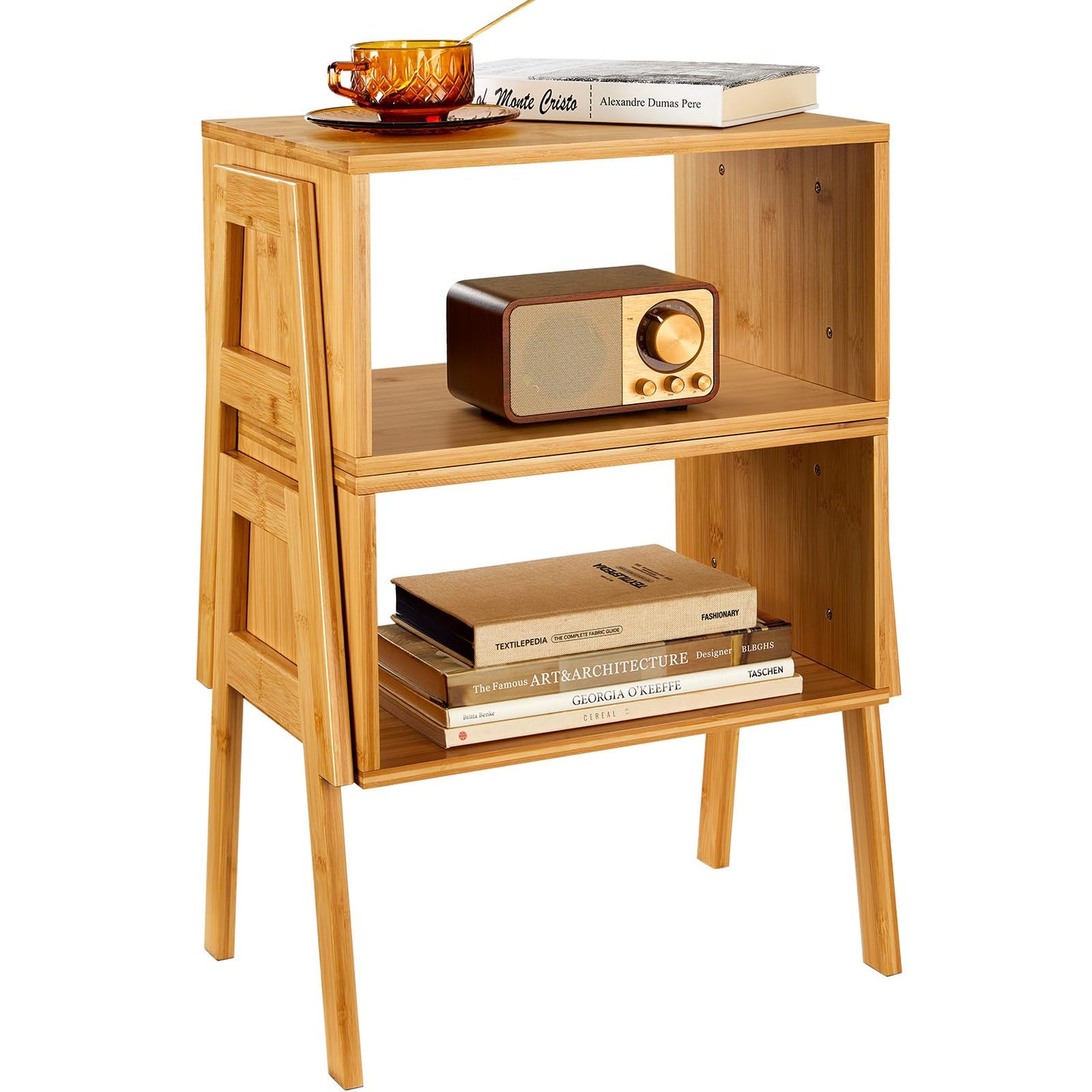 Pipishell Bamboo Stackable End Tables, Living Room Nightstand, Bedside Tables for Bedroom Storage, Set of 2