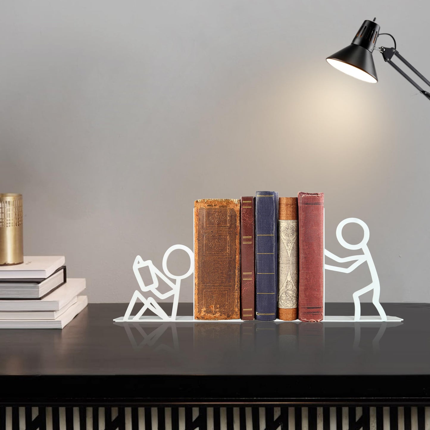 Bookends Decorative Metal Unique Office Desk Bookends Cute Book Ends Reading Decor Bookshelf Decor for Office School Library Bedroom