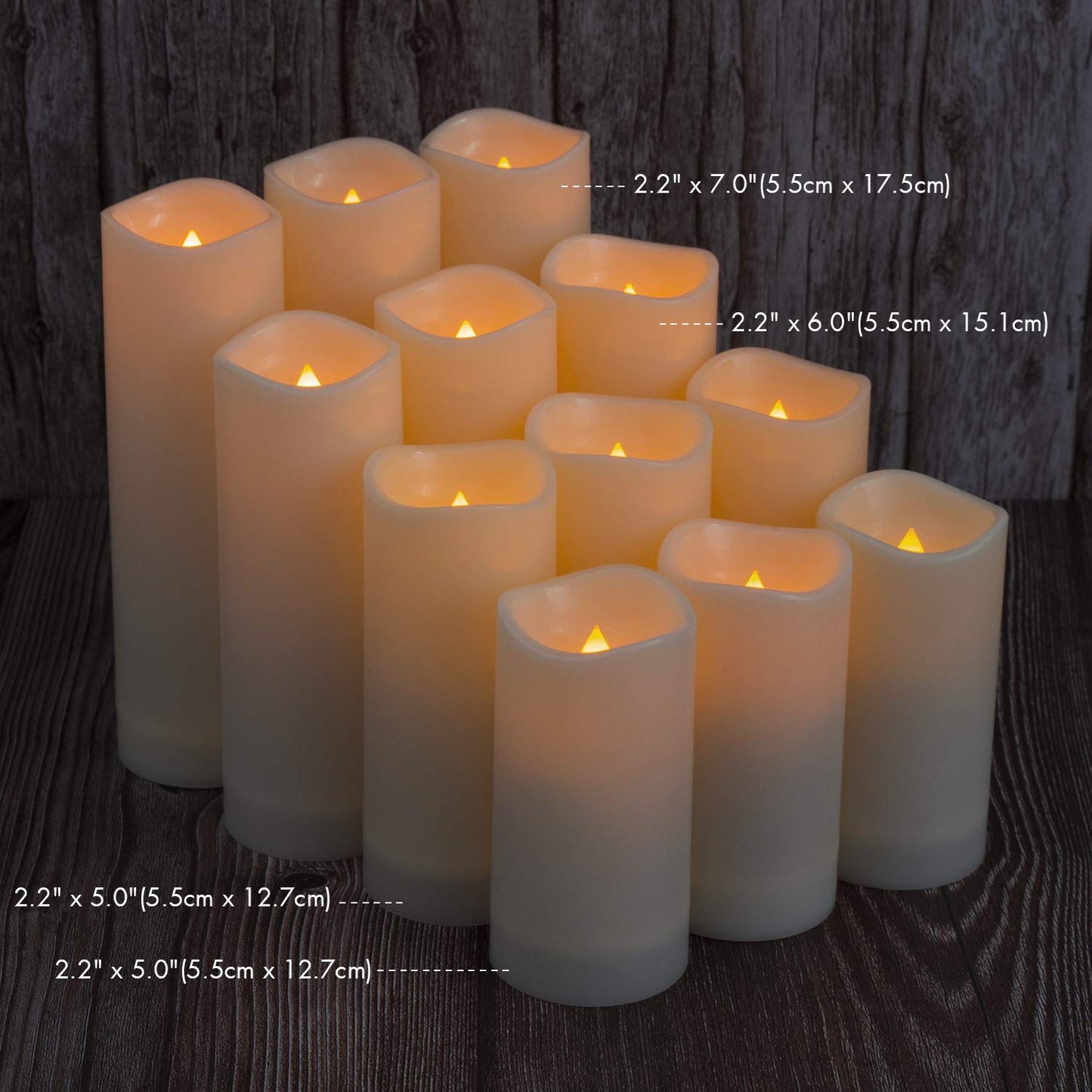 Aignis 12pcs Flameless LED Candles Battery Operated with 10-Key Remote Timer, Outdoor Indoor Waterproof Electric Lights, Warm Flickering Glow for Cozy & Romantic Home/Wedding/Holiday Décor