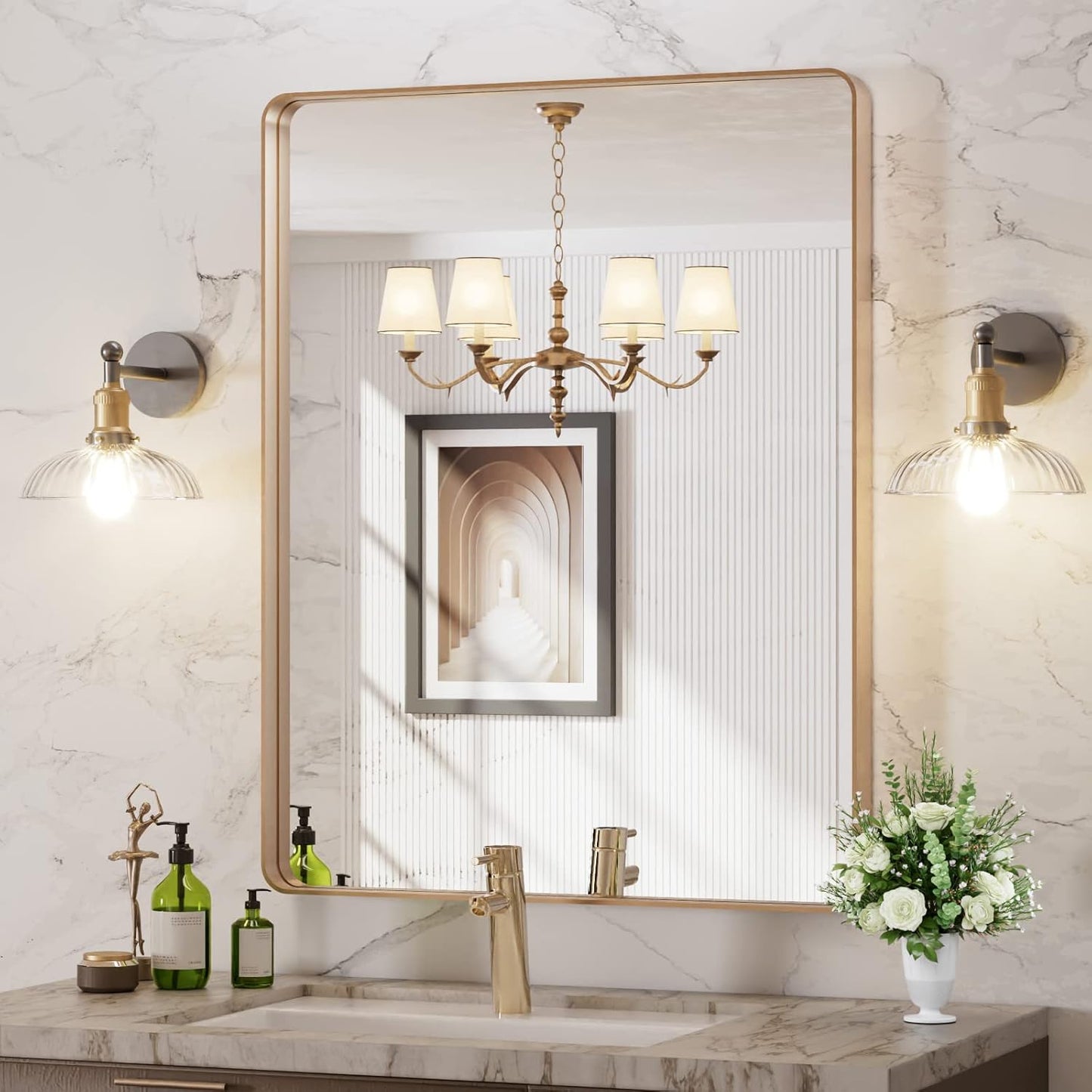 LOAAO Black Metal Framed Bathroom Mirror for Wall, 24X36 Inch Rounded Rectangle Mirror, Matte Black Bathroom Vanity Mirror Farmhouse, Anti-Rust, Hangs Horizontally or Vertically