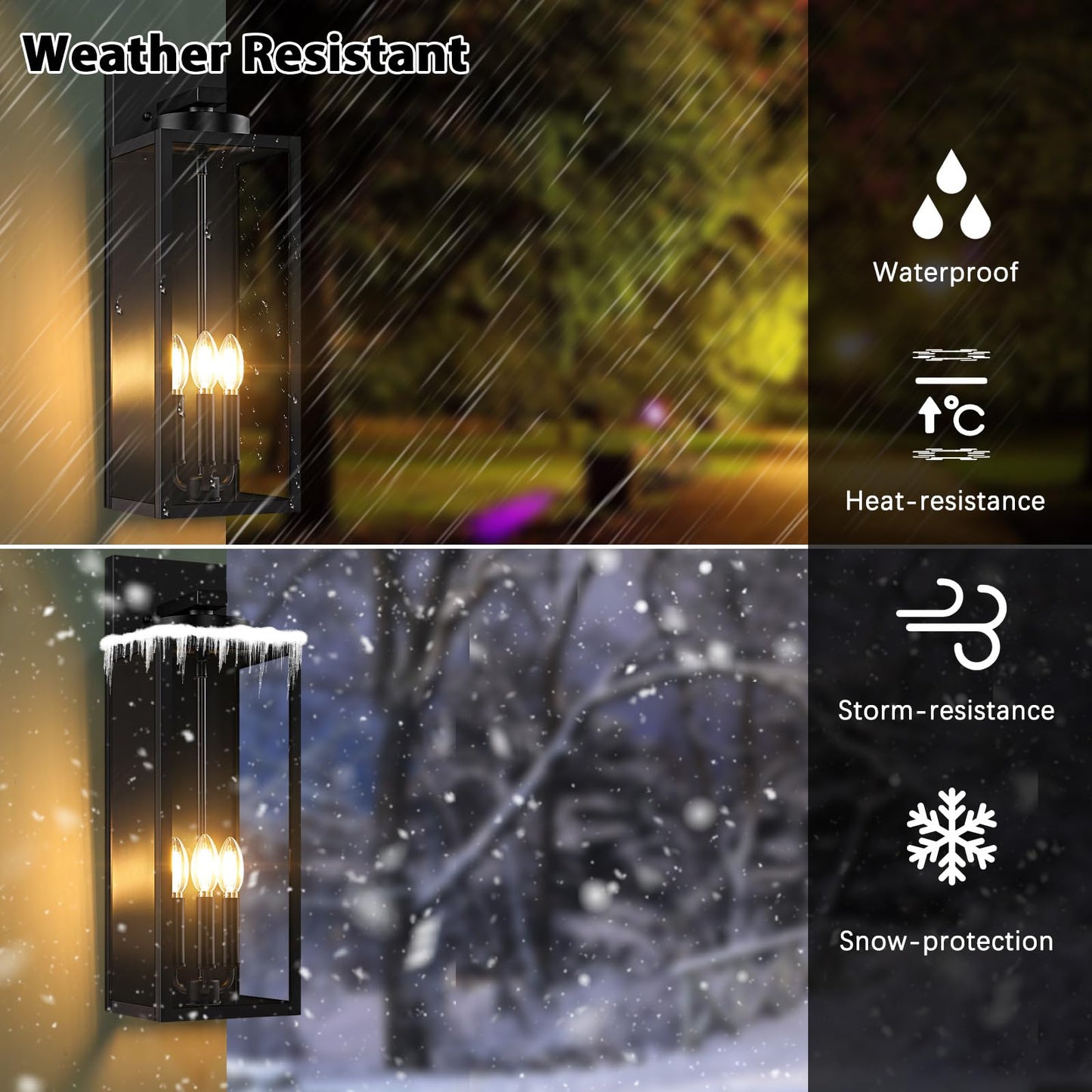 Outdoor Wall Light Fixtures, Exterior Waterproof Wall Lanterns, Porch Sconces Lighting with E26 Sockets & Glass Shades, Modern Matte Black Outside Lights for Patio Front Door Entryway Garage, 2-Pack