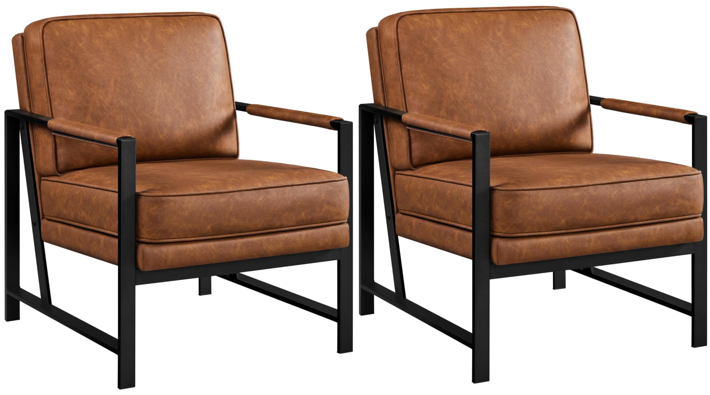 Yaheetech PU Leather Armchairs, Retro Leisure Accent Chair with Extra Soft Padded and Cushion