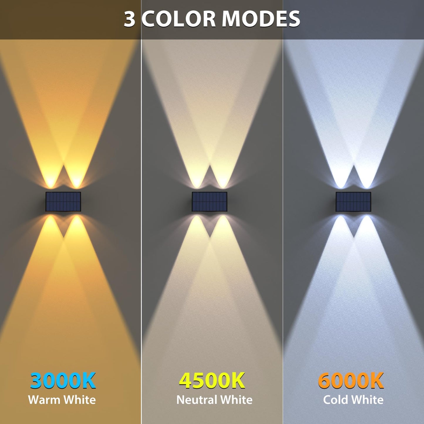 Solar Fence Lights,6Pack Solar Lights Outdoor Warm White + RGB Up & Down Waterproof 100 Lumens Dusk to Dawn Large Solar Wall Lights for Backyard/Pool/Railing/Patio/Porch/Step/Wall