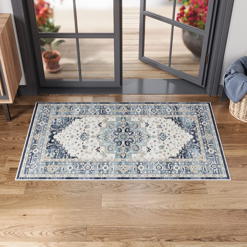 Dripex Vintage Runner Rug-2x8 Washable Distressed Hallway Runner Oriental Medallion Carpet Non-Slip Stain-Resistant Kitchen Mat Foldable Thin Accent Rug for Entrance Living Room Bedroom