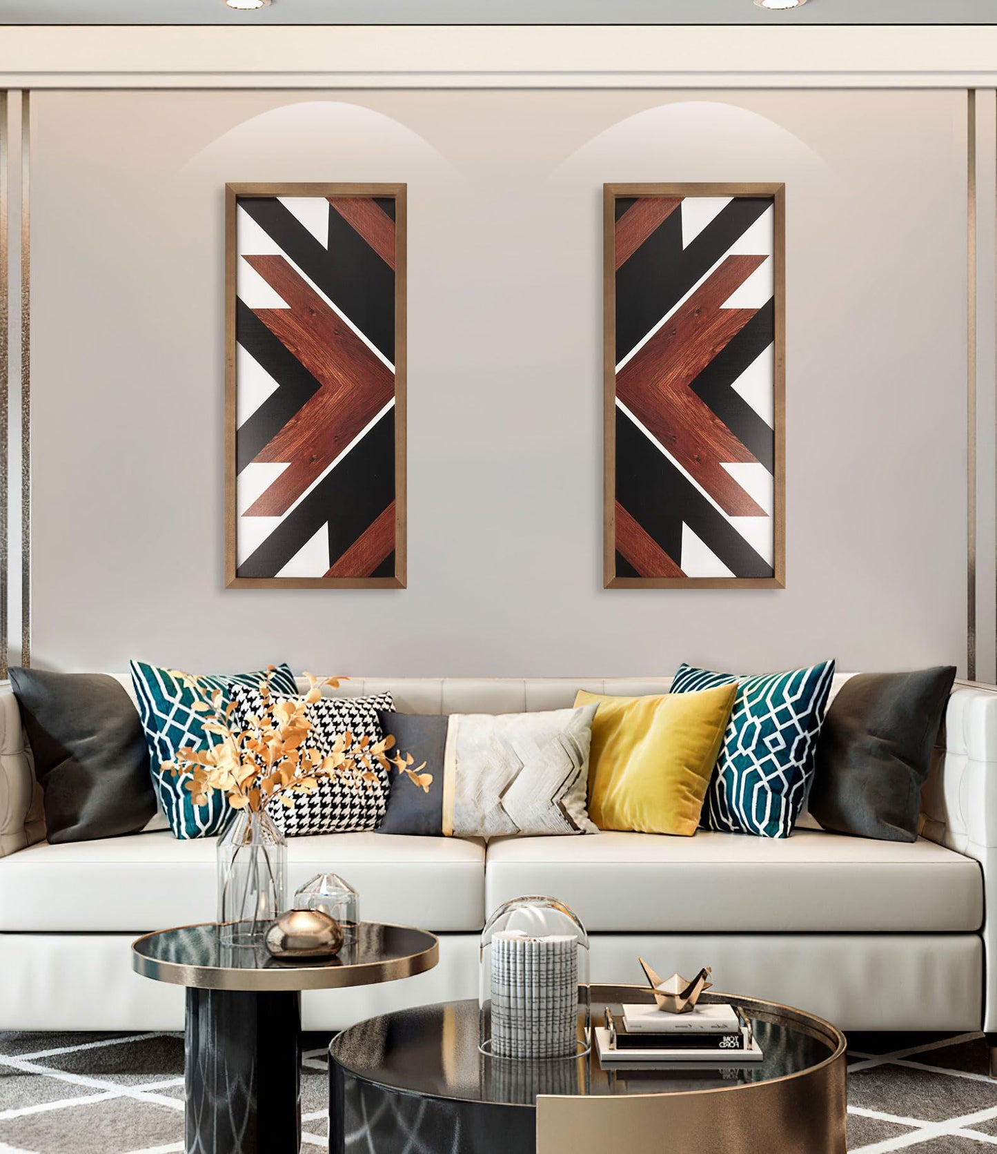2 Pcs Western Aztec Wall Decor With Wood Framed, 20.9x9.8 Inch Wooden Southwestern Boho Wall Art, Native American Living Room Bedroom Guest Bathroom Rustic Decorations for Home