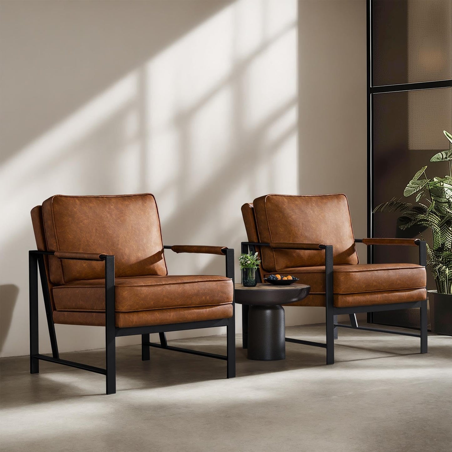 Yaheetech PU Leather Armchairs, Retro Leisure Accent Chair with Extra Soft Padded and Cushion