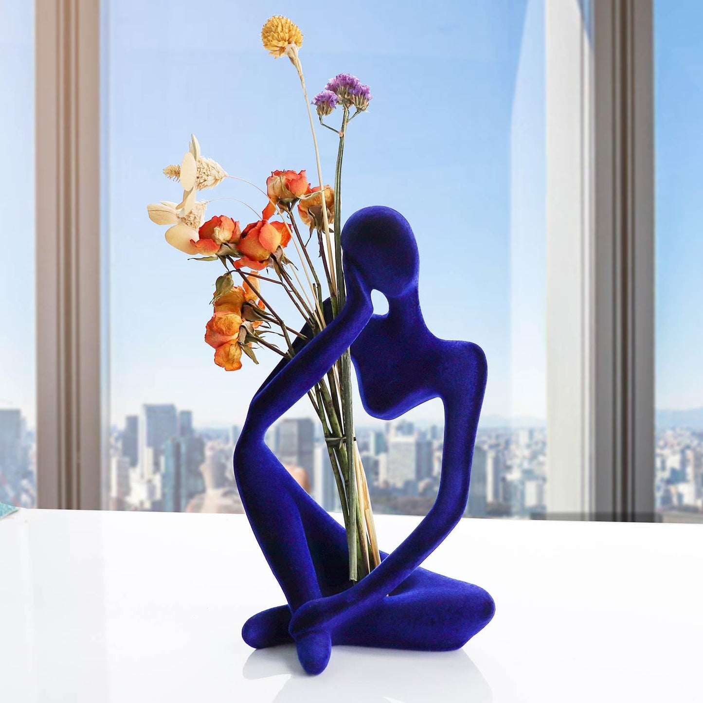 Thinker Sculptures, Sandstone Resin Thinker Statue Ornaments, Abstract Style Housewarming Gifts, Living Room Dining Desk Decorations (Right, Small)