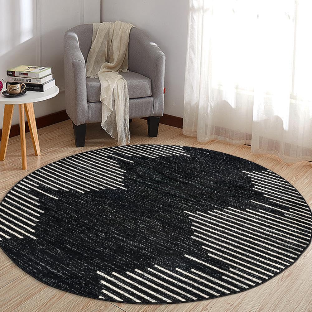 Rugshop Bohemian Stripe Stain Resistant High Traffic Living Room Kitchen Bedroom Dining Home Office Area Rug 5' x 7' Black