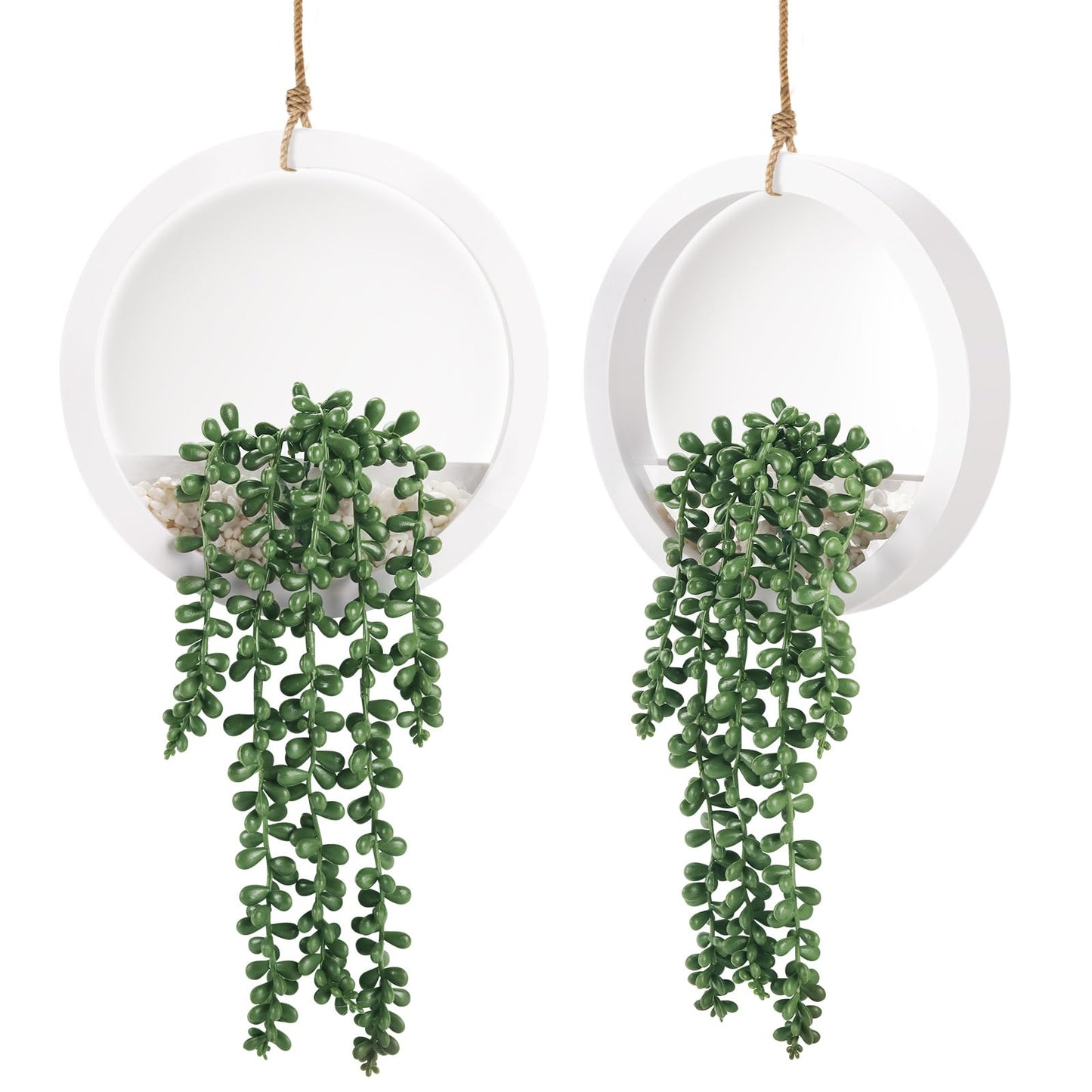 Der Rose 2 Pack Fake Plants Hanging Artificial Succulents Plants in Black Pots