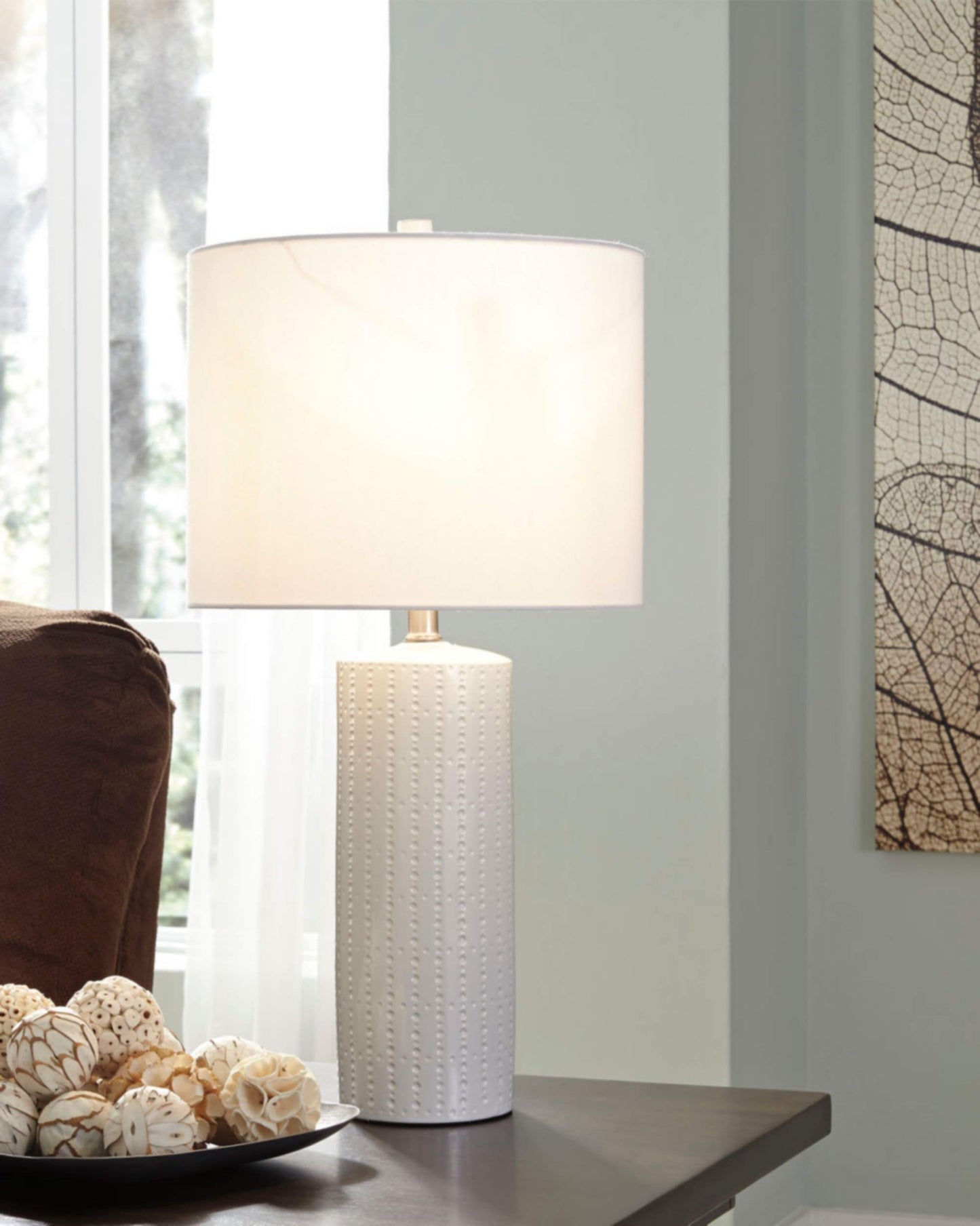 Signature Design by Ashley Jacek Modern Contemporary Table Lamp, 2 Count, Gray & Brass Finish