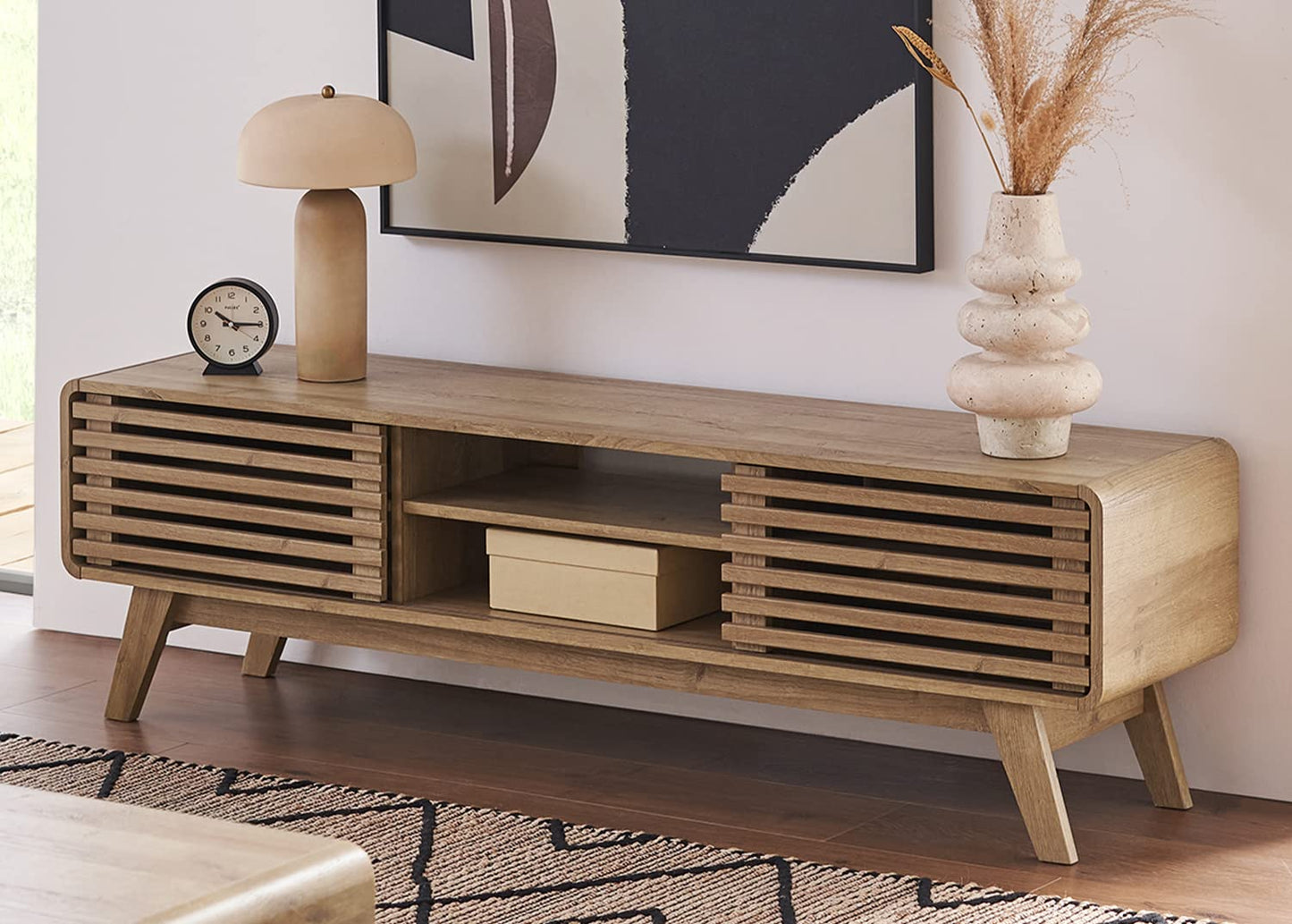 mopio Ensley TV Stand, Mid Century Modern for 55/60/65 inch TV, Farmhouse TV Stand, Entertainment Center (Walnut, 59" Tall)