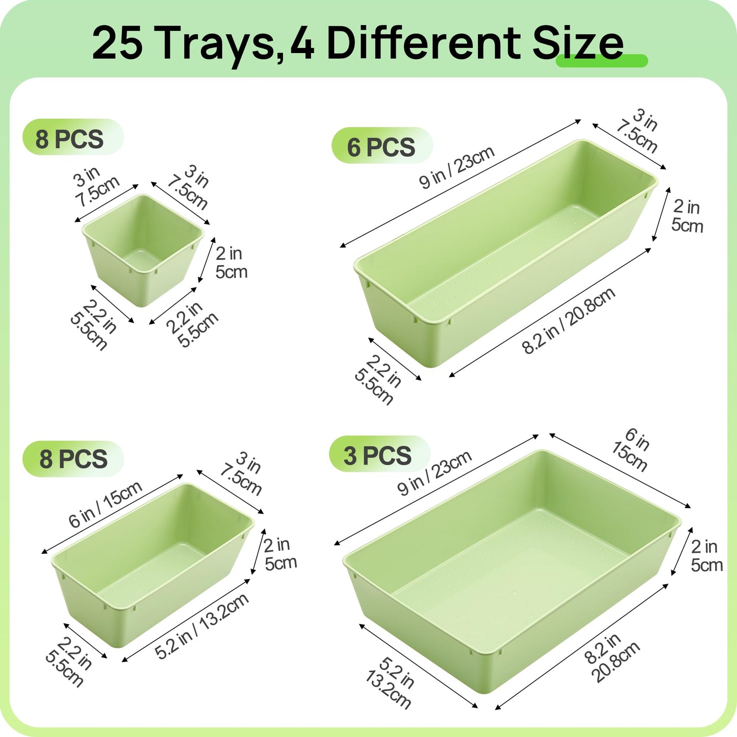 Vtopmart 25 PCS Clear Plastic Drawer Organizers Set, 4-Size Versatile Bathroom and Vanity Drawer Organizer Trays