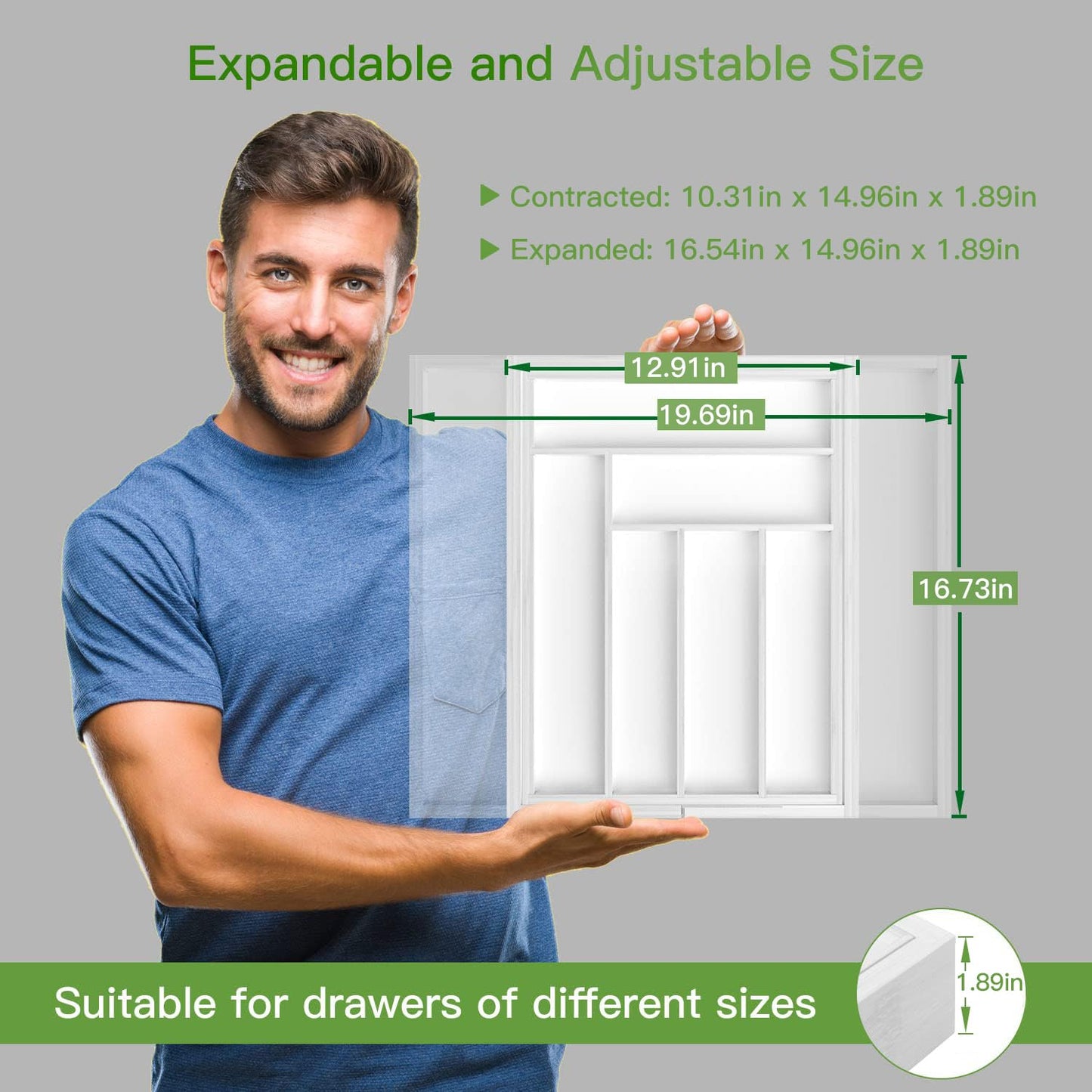 Pipishell Bamboo Expandable Drawer Organizer for Utensils Holder, Adjustable Cutlery Tray, Wood Drawer Dividers Organizer for Silverware, Flatware, Knives in Kitchen, Bedroom, Living Room