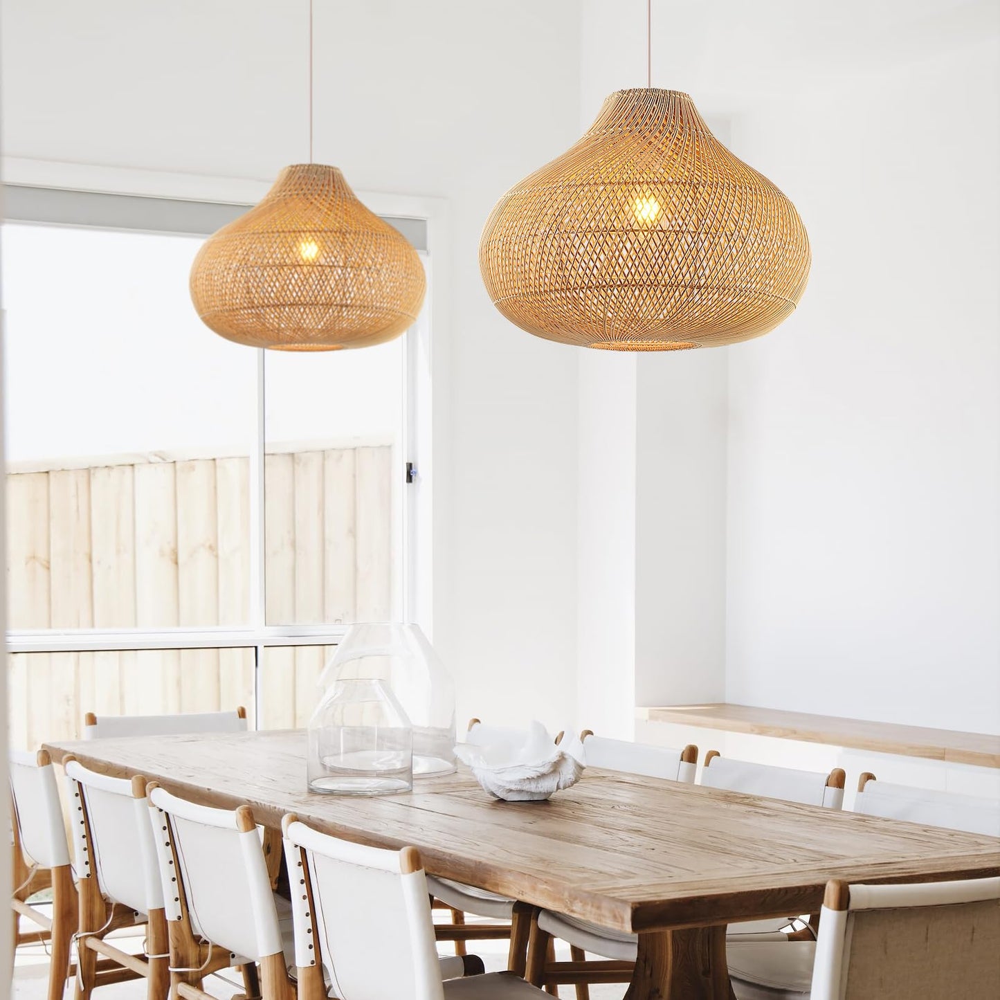 Rattan Pendant Lights, Large Wicker Chandelier Hand-Woven Boho Pendant Light Rattan Basket Hanging Light