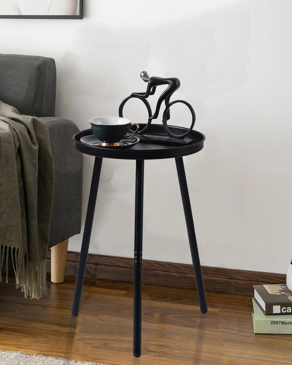 AOJEZOR Side Table: End Table for Indoor Use - Small Side Tables for Small Spaces All Matte Black with 3 Legged