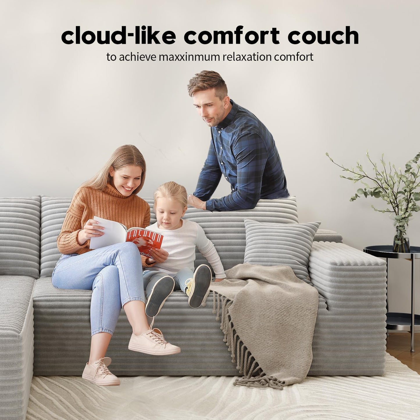107.5" Cloud Modular Sectional Sofa with 1 Ottoman,Modern Minimalist Upholstered Couches, Comfort U Shaped Sofa for Living Room,Deep Seat Corner Couch,No Assembly Required (Black,Left Facing Chaise)