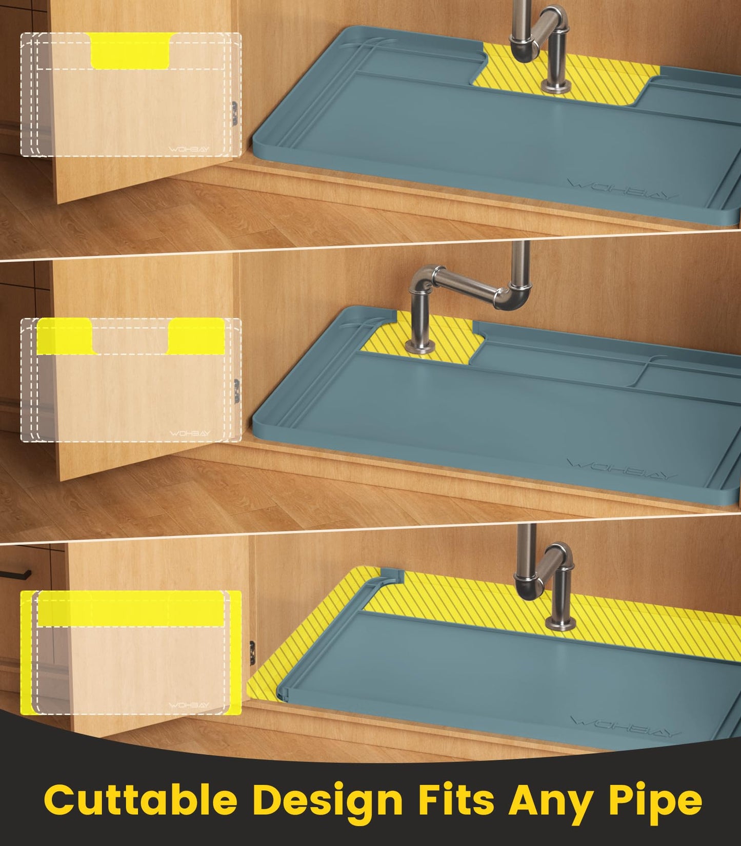 Under Sink Mats for Kitchen Waterproof, 34" X 22" Or Smaller Cut to Fit Under Sink Drip Tray for Kitchen Bathroom Cabinets