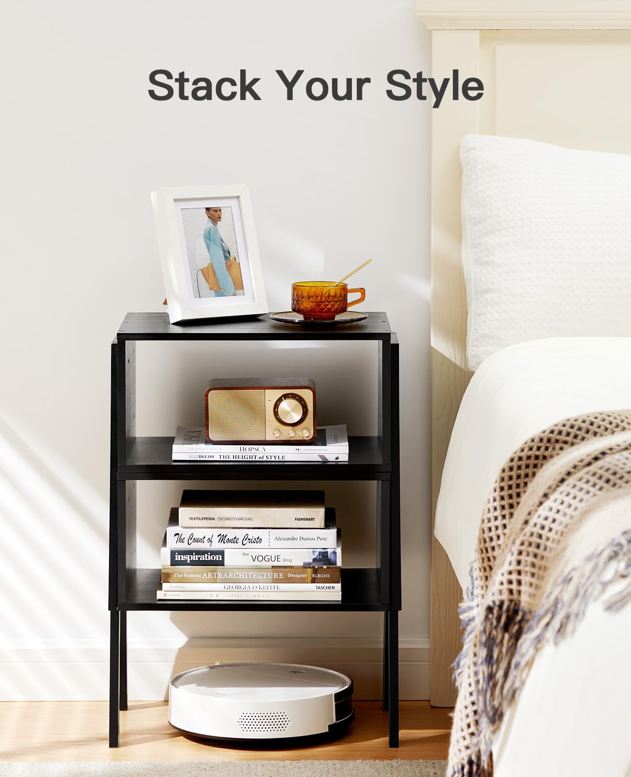 Pipishell Bamboo Stackable End Tables, Living Room Nightstand, Bedside Tables for Bedroom Storage, Set of 2