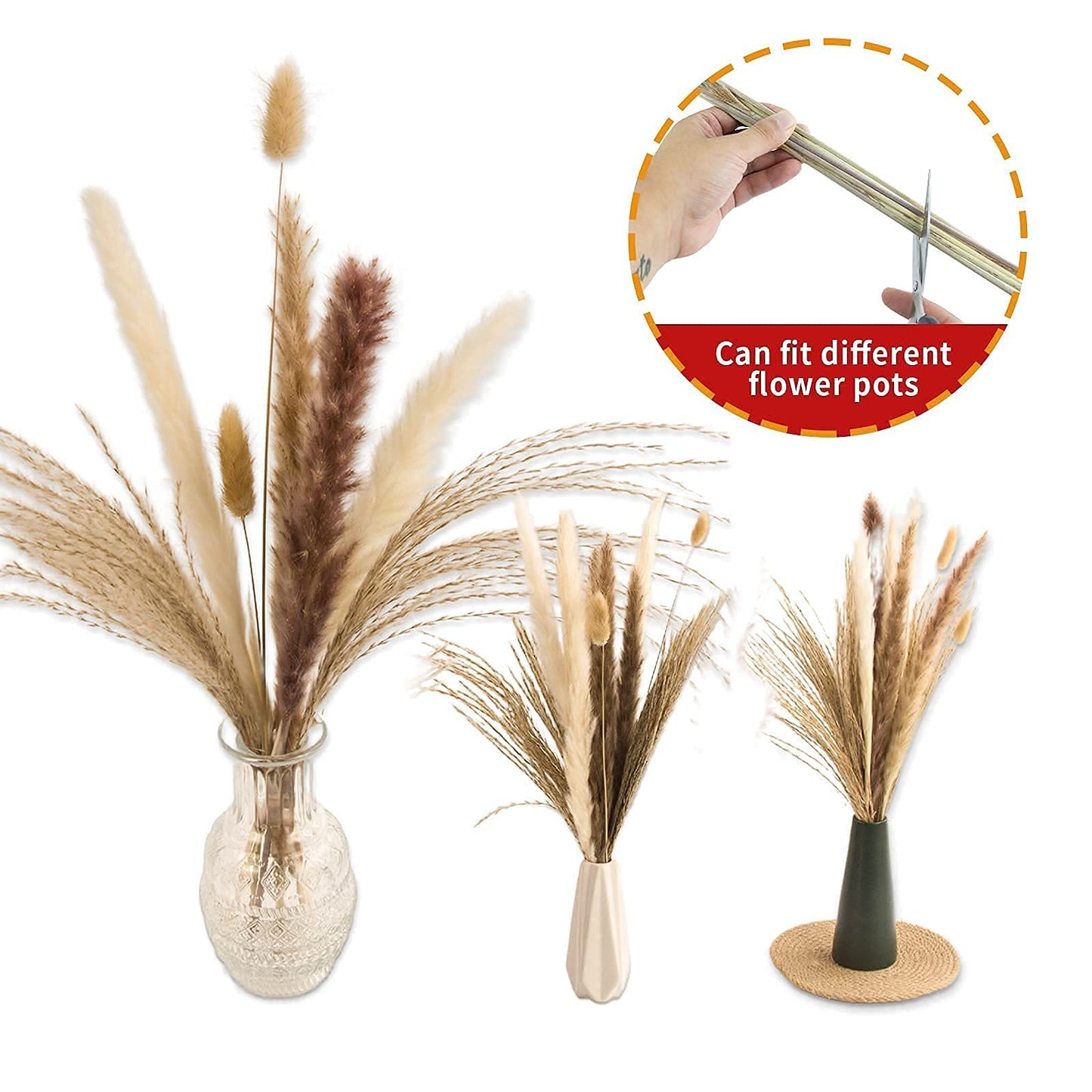 Dried Pampas Grass Decor, 100 Stems Pampas Grass Contains Bunny Tails Dried Flowers
