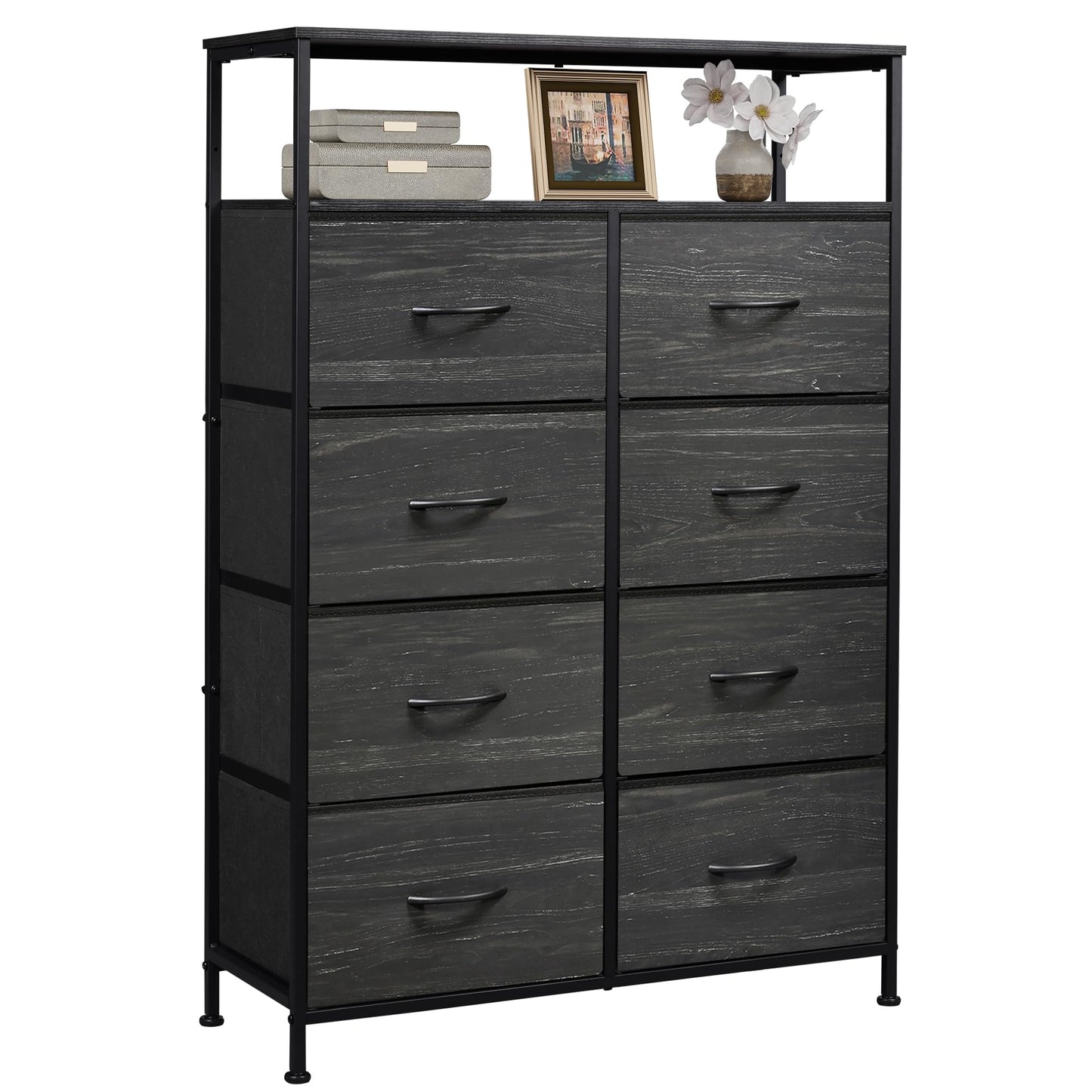 Fabric Dresser for Bedroom, Tall Dresser with 8 Drawers, Storage Tower with Fabric Bins, Double Dressers, Chest of Drawers for Closet, Living Room, Hallway, Dorm, Rustic Brown Wood Grain Print