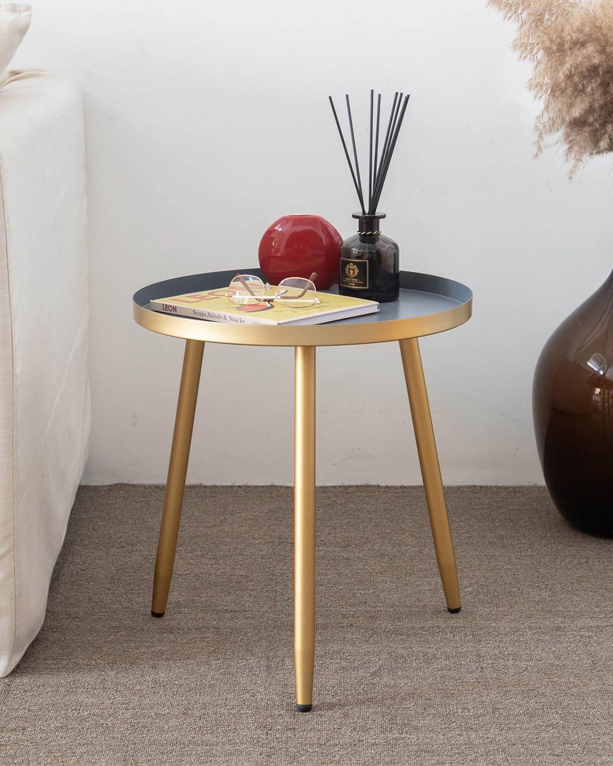 AOJEZOR Side Table: End Table for Indoor Use - Small Side Tables for Small Spaces All Matte Black with 3 Legged
