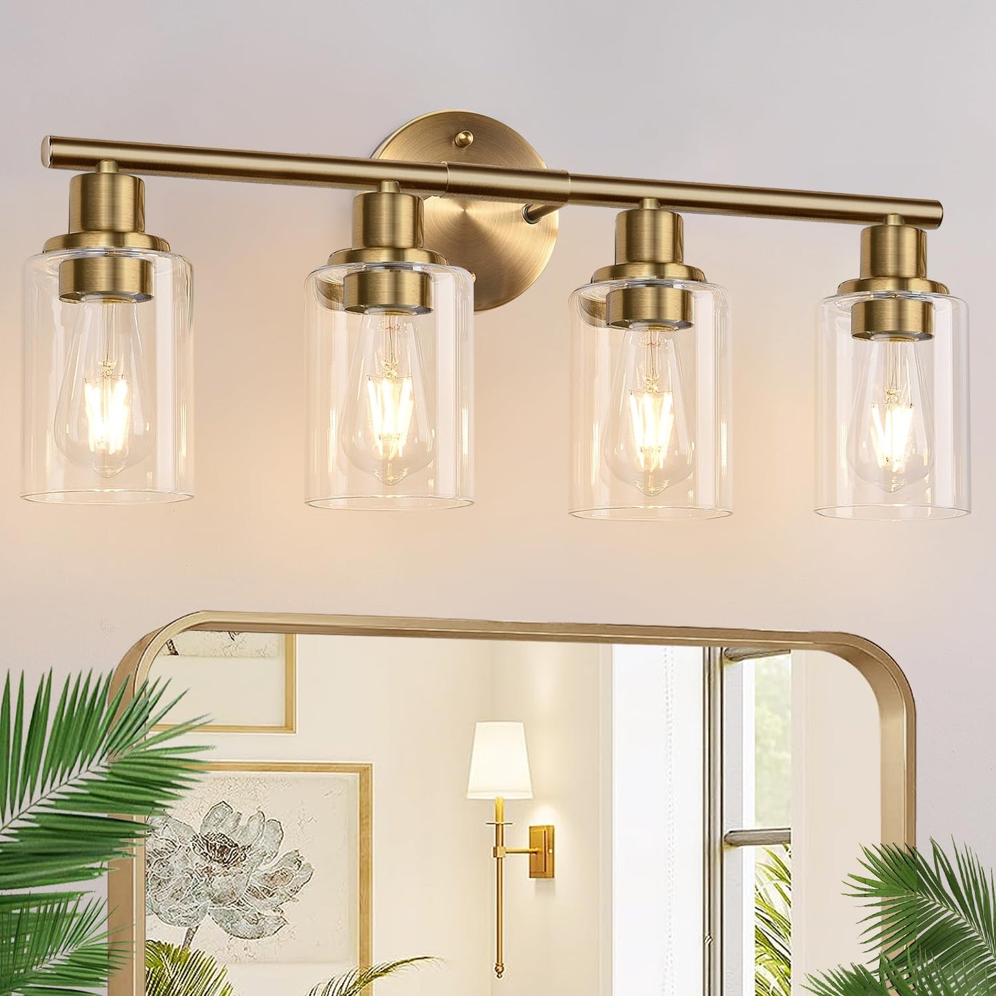 3-Light Bathroom Light Fixtures, Black Modern Vanity Lights with Clear Glass Shade, Bathroom Wall Lamp